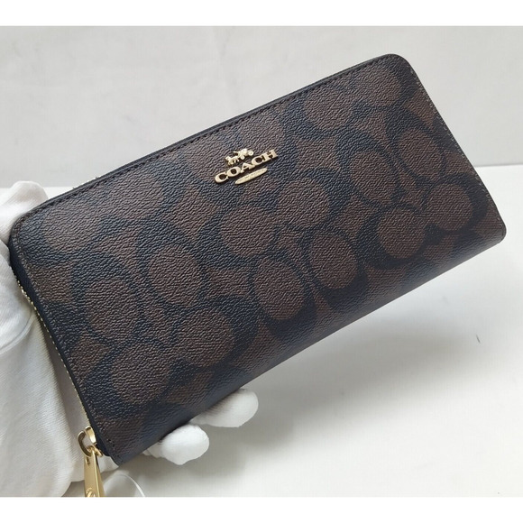 Coach Signature Brown Leather Zip Around Credit Card Long Wallet - NWT $298 - Picture 3 of 16